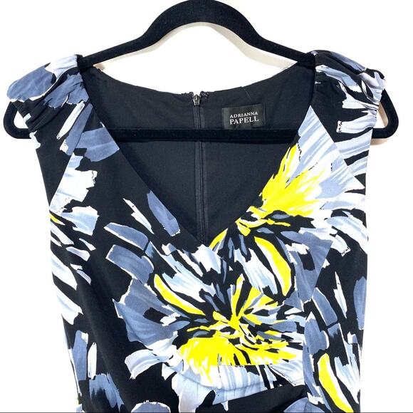 Adrianna Papell Black & Yellow Floral Side Twist Jersey Dress Size 6 - Picture 5 of 8